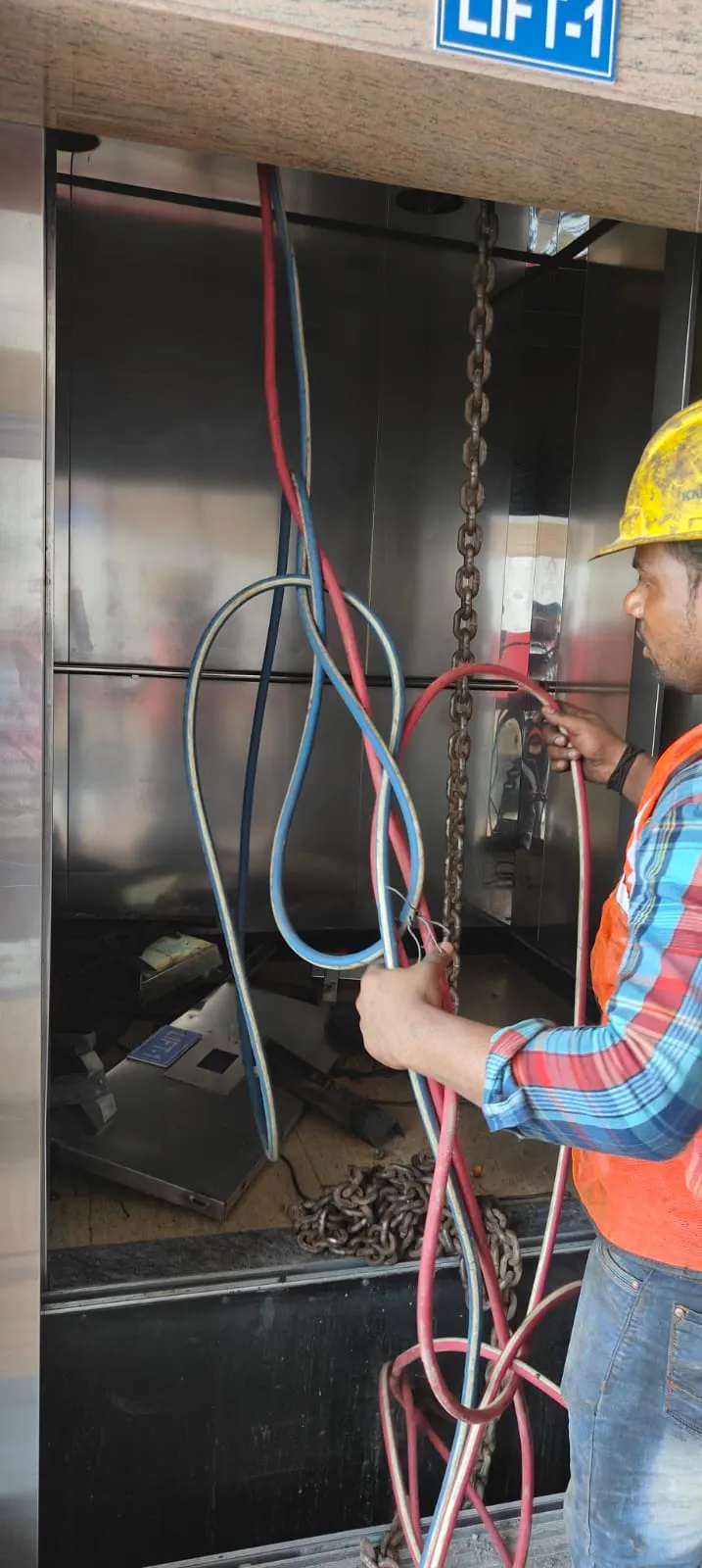 Dismantled multi-pair cables organized neatly during an office shifting services Chennai project.